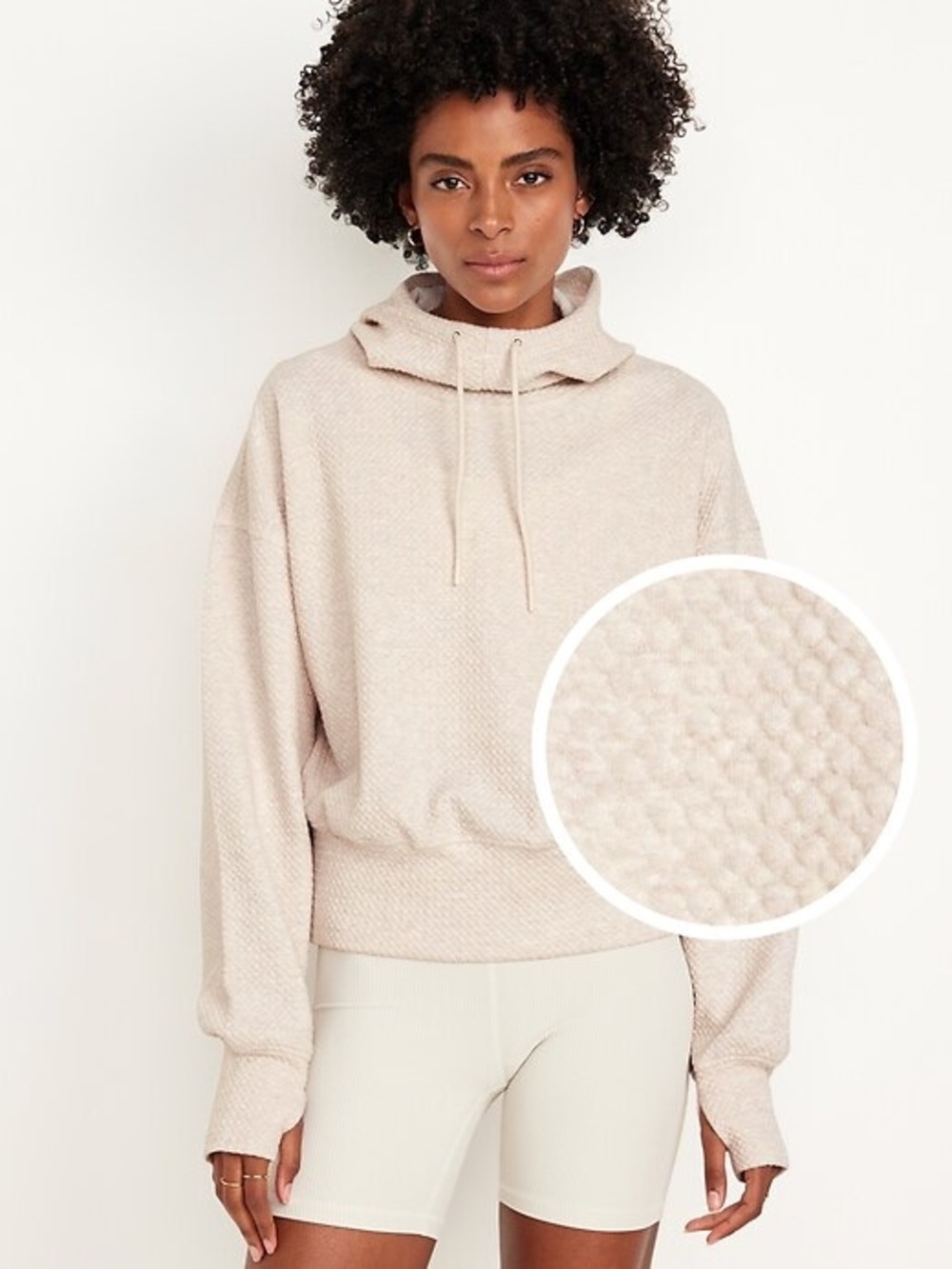 Old Navy Soft Waffle Knit Textured Beige Hoodie